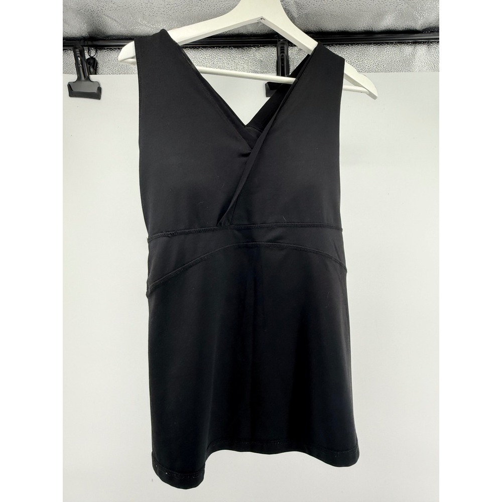 Head Womens Black V-Neck Activewear Tank Top Built-in Shelf Bra Large